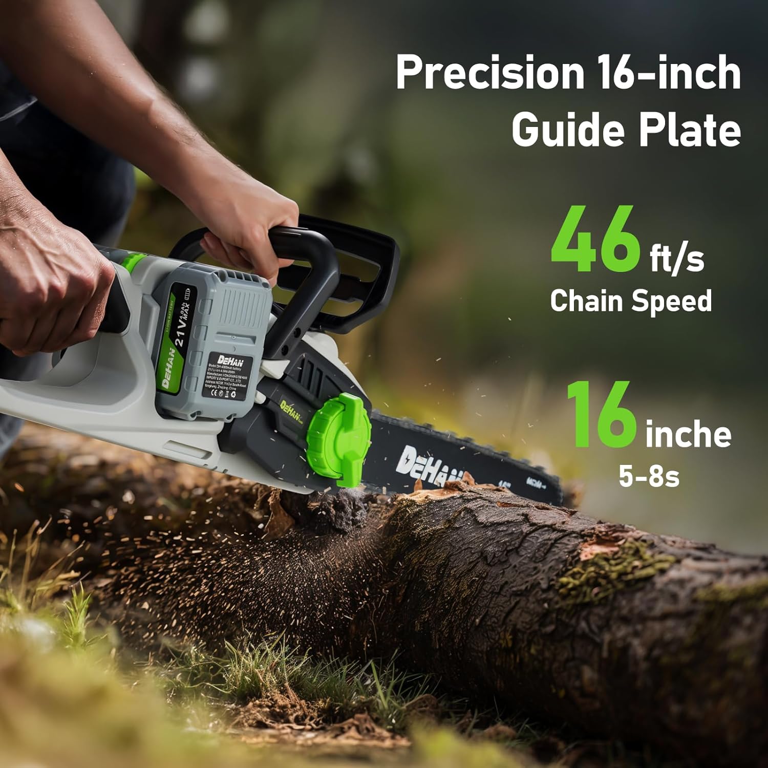 16 Inch Brushless Electric Chainsaw with 2 x 4.0Ah 21V Battery, Tool-Free Chain Tensioning, Instant Chain Brake & Transparent Oil Tank – Tools for Tree Trimming & Wood Cutting